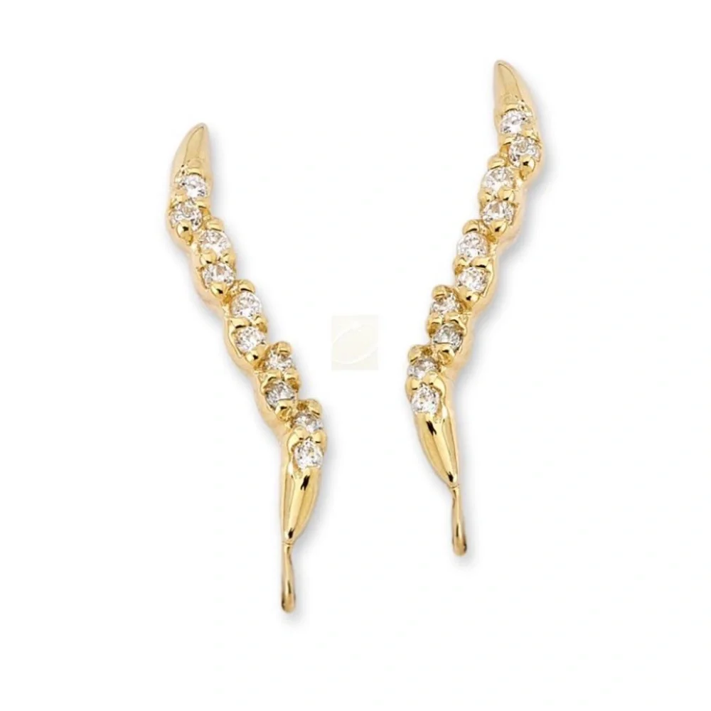 Vintage 14k Gold 10 Cubic Zirconia Ear Pin Earrings - small with bag